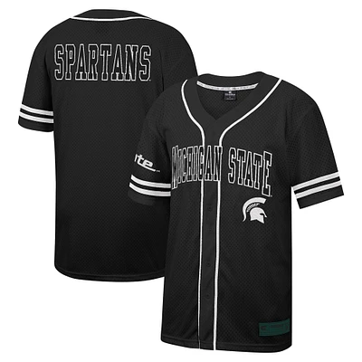 Maillot de baseball boutonné en maille Free Spirited des Michigan State Spartans Colosseum noir pour hommes