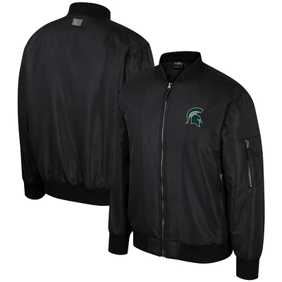 Blouson aviateur entièrement zippé Colosseum pour hommes, Michigan State Spartans, noir