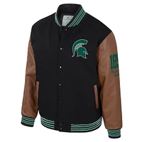 Veste universitaire noire à boutons-pression pour homme Colosseum Michigan State Spartans Letterman