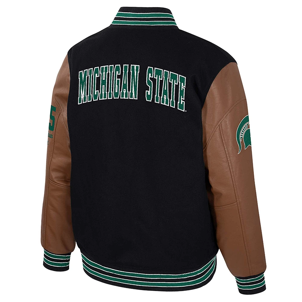 Veste universitaire noire à boutons-pression pour homme Colosseum Michigan State Spartans Letterman