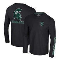 Men's Colosseum Black Michigan State Spartans Logo Lockup 3-Hit Active Blend Long Sleeve T-Shirt