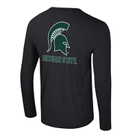 Men's Colosseum Black Michigan State Spartans Logo Lockup 3-Hit Active Blend Long Sleeve T-Shirt