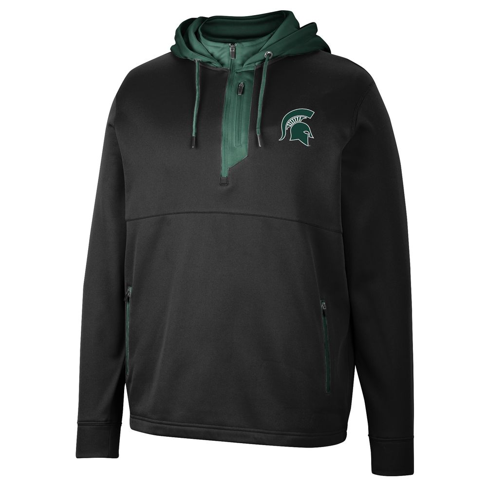 Men's Colosseum Black Michigan State Spartans Luge 3.0 Quarter-Zip Hoodie