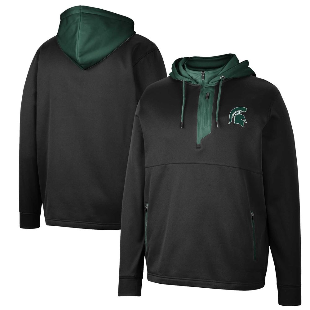 Men's Colosseum Black Michigan State Spartans Luge 3.0 Quarter-Zip Hoodie