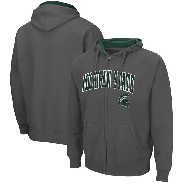 Sweat à capuche entièrement zippé Colosseum Charcoal Michigan State Spartans Arch & Logo 3.0 pour hommes