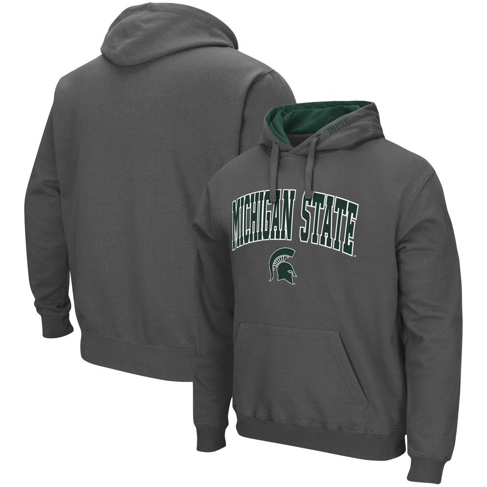 Men's Colosseum Charcoal Michigan State Spartans Arch & Logo 3.0 Pullover Hoodie