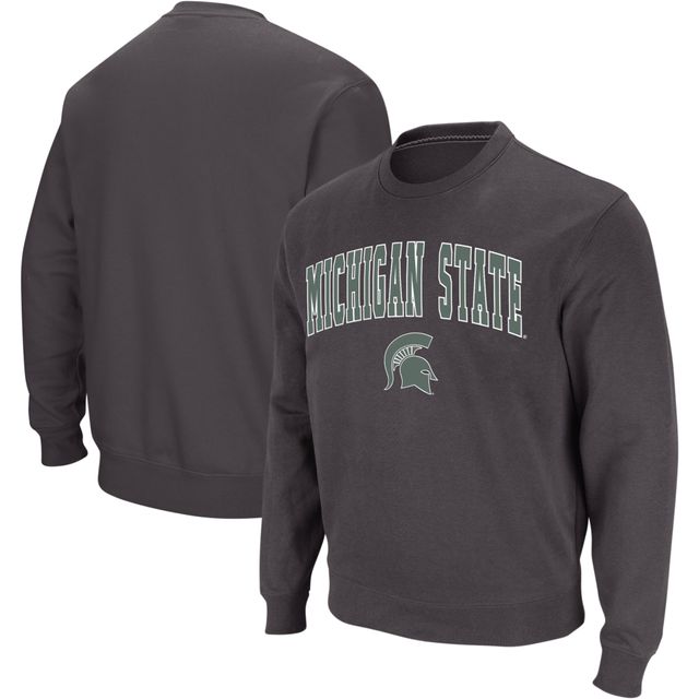 Sweat-shirt à col rond avec logo et arc des Spartans de l'État du Michigan Colosseum anthracite pour hommes