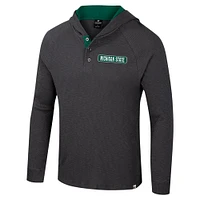 Men's Colosseum  Charcoal Michigan State Spartans Dujour Ralgan Long Sleeve Henley Hoodie T-Shirt