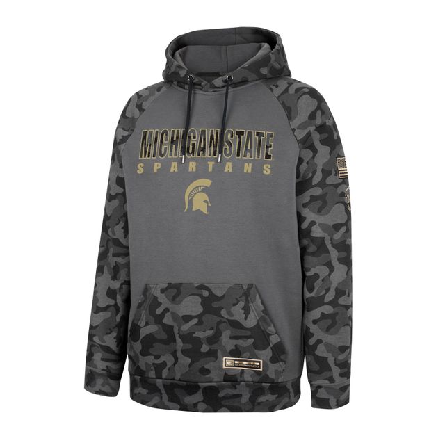 Colosseum Charcoal Michigan State Spartans OHT Military Appreciation Camo Stack Raglan Sweat à capuche pour homme