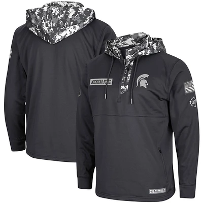 Sweat à capuche quart de zip Colosseum Charcoal Michigan State Spartans OHT Military Appreciation Digi Camo pour hommes