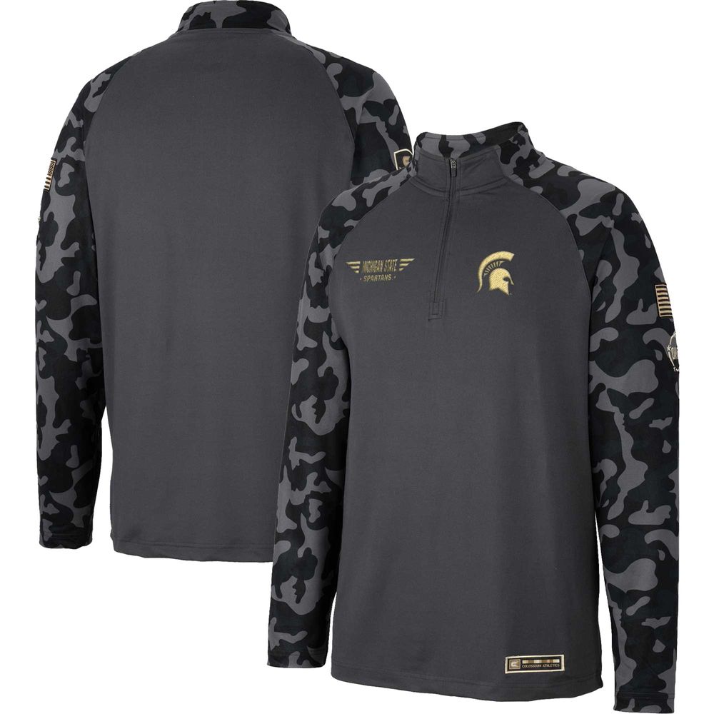 Men's Colosseum Charcoal Michigan State Spartans OHT Military Appreciation Long Range Raglan Quarter-Zip Jacket