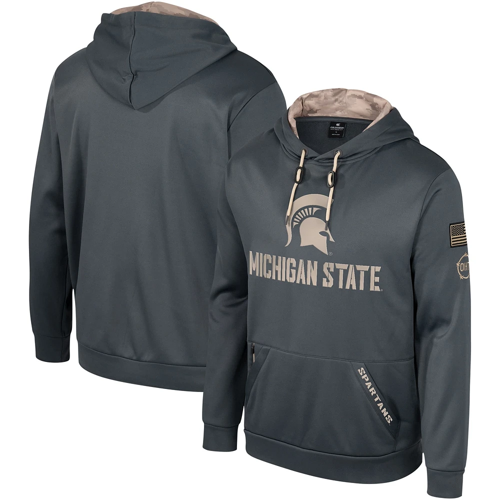 Sweat à capuche pour hommes Colosseum Charcoal Michigan State Spartans OHT Military Appréciation