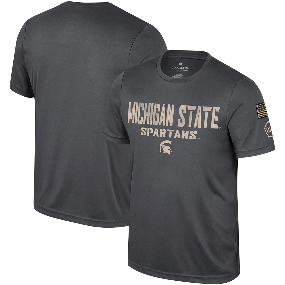 T-shirt d'appréciation militaire Colosseum Charcoal Michigan State Spartans OHT pour hommes