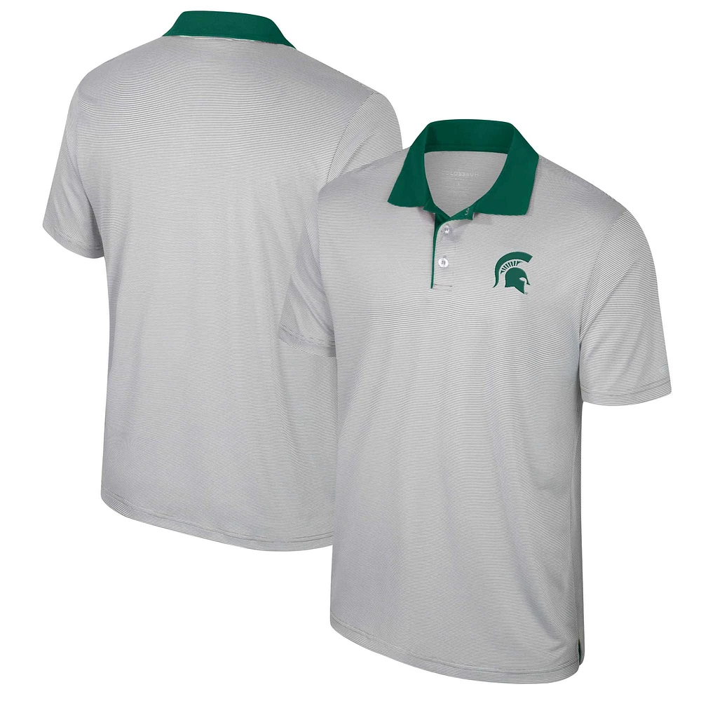 Men's Colosseum Gray Michigan State Spartans Big & Tall Tuck Striped Polo