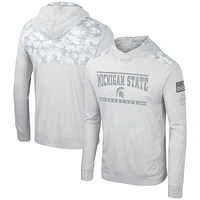 T-shirt à capuche manches longues pour hommes Colosseum Grey Michigan State Spartans OHT Military Appréciation