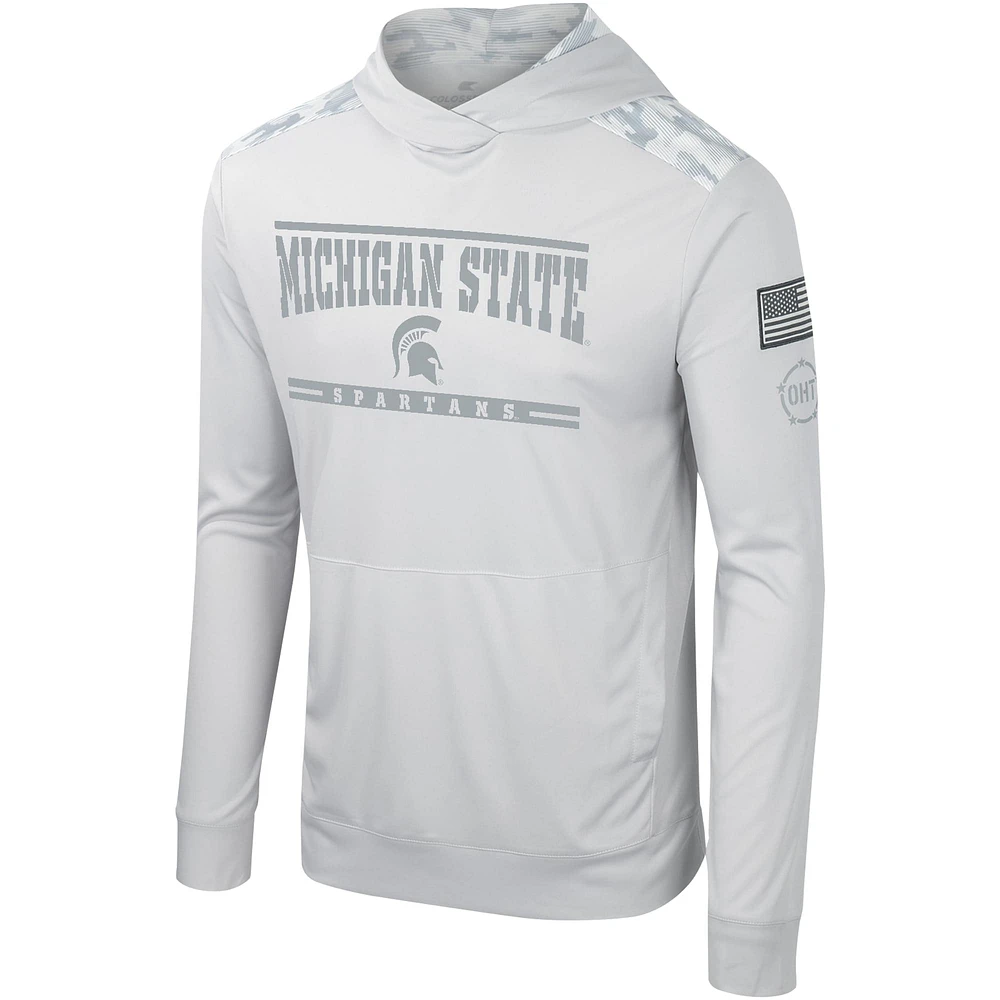 T-shirt à capuche manches longues pour hommes Colosseum Grey Michigan State Spartans OHT Military Appréciation