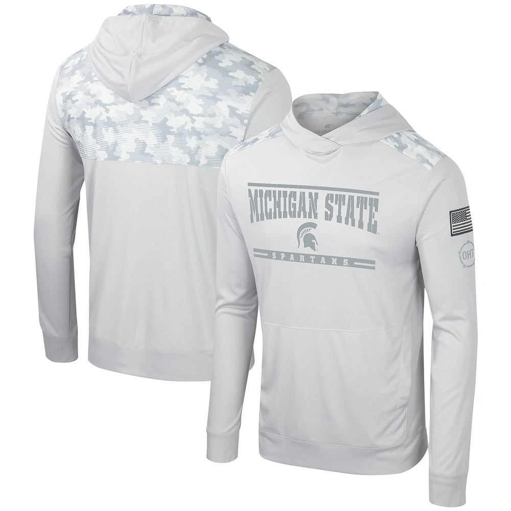 Men's Colosseum Gray Michigan State Spartans OHT Military Appreciation Long Sleeve Hoodie T-Shirt