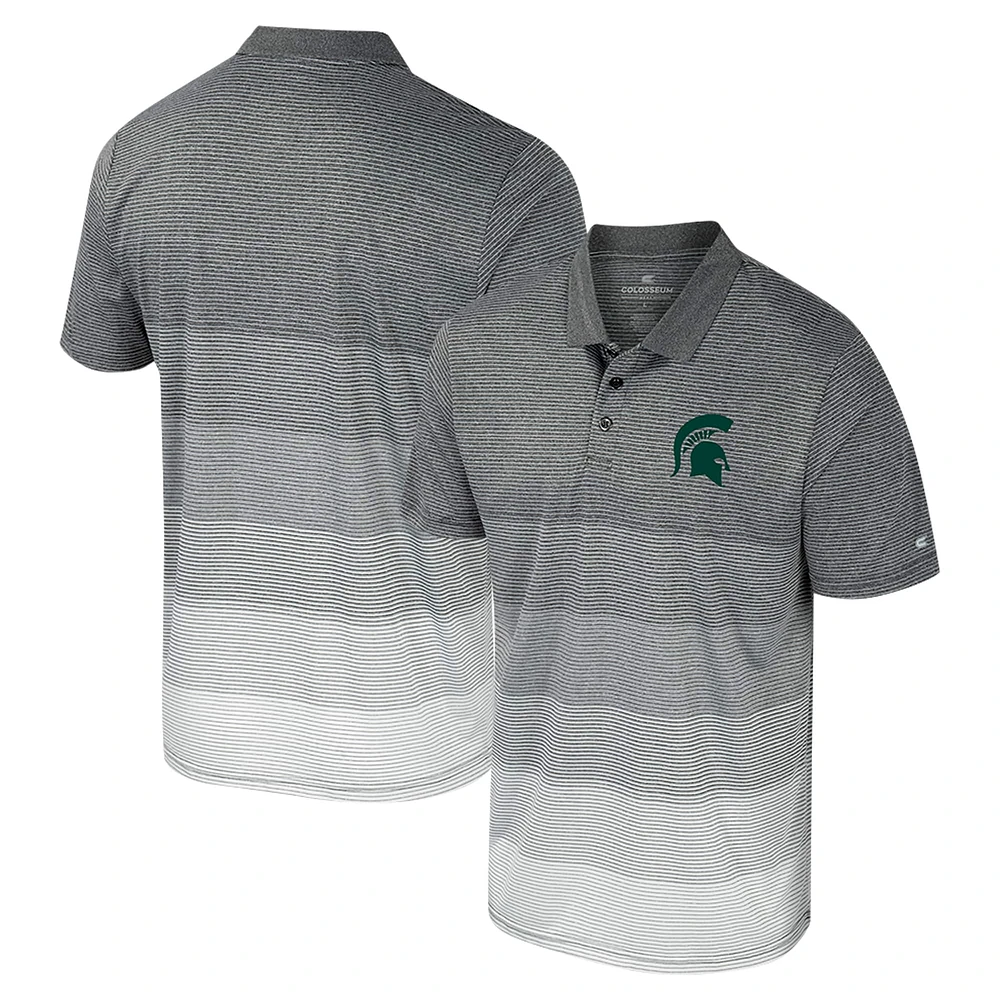 Men's Colosseum Gray Michigan State Spartans Striped Mesh Polo