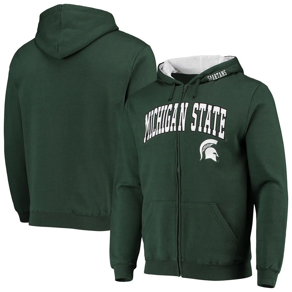 Sweat à capuche entièrement zippé Colosseum Green Michigan State Spartans Arch & Logo 3.0 pour hommes