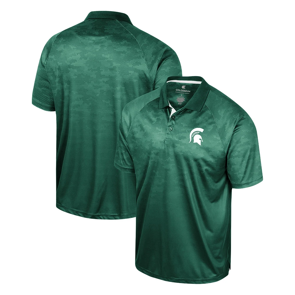 Men's Colosseum Green Michigan State Spartans Honeycomb Raglan Polo