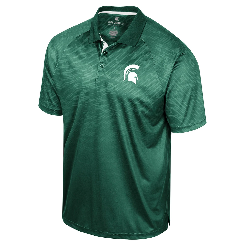 Men's Colosseum Green Michigan State Spartans Honeycomb Raglan Polo