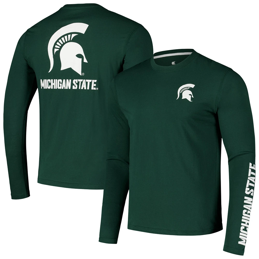 Men's Colosseum Green Michigan State Spartans Logo Lockup 3-Hit Active Blend Long Sleeve T-Shirt