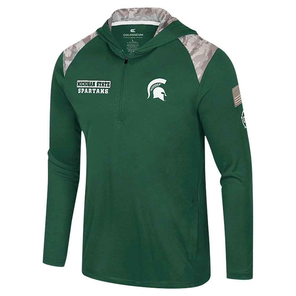 Men's Colosseum Green Michigan State Spartans OHT Military Appreciation Quarter-Zip Hoodie Jacket