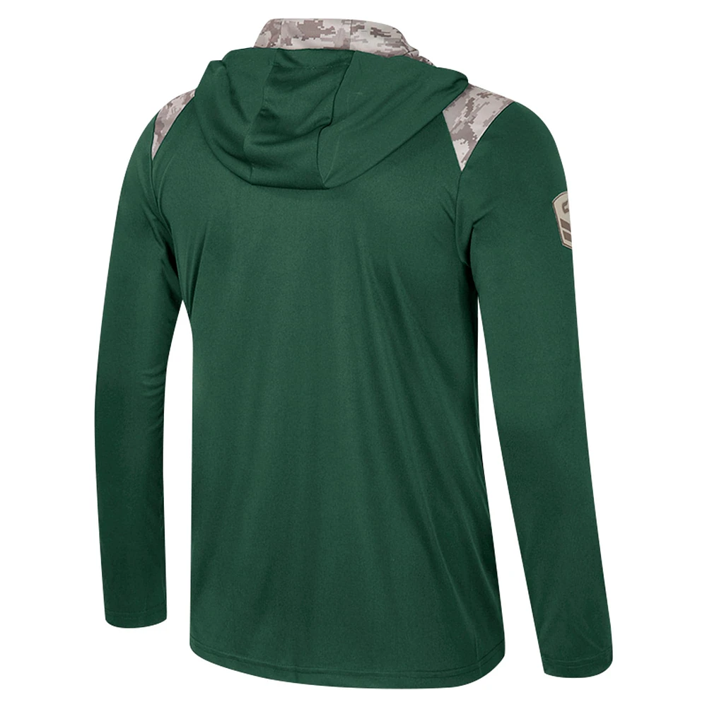 Men's Colosseum Green Michigan State Spartans OHT Military Appreciation Quarter-Zip Hoodie Jacket