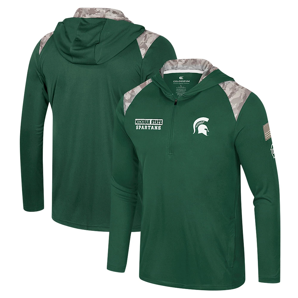 Veste à capuche fermeture éclair quart de tour pour homme Michigan State Spartans OHT Military Appreciation Green Colosseum