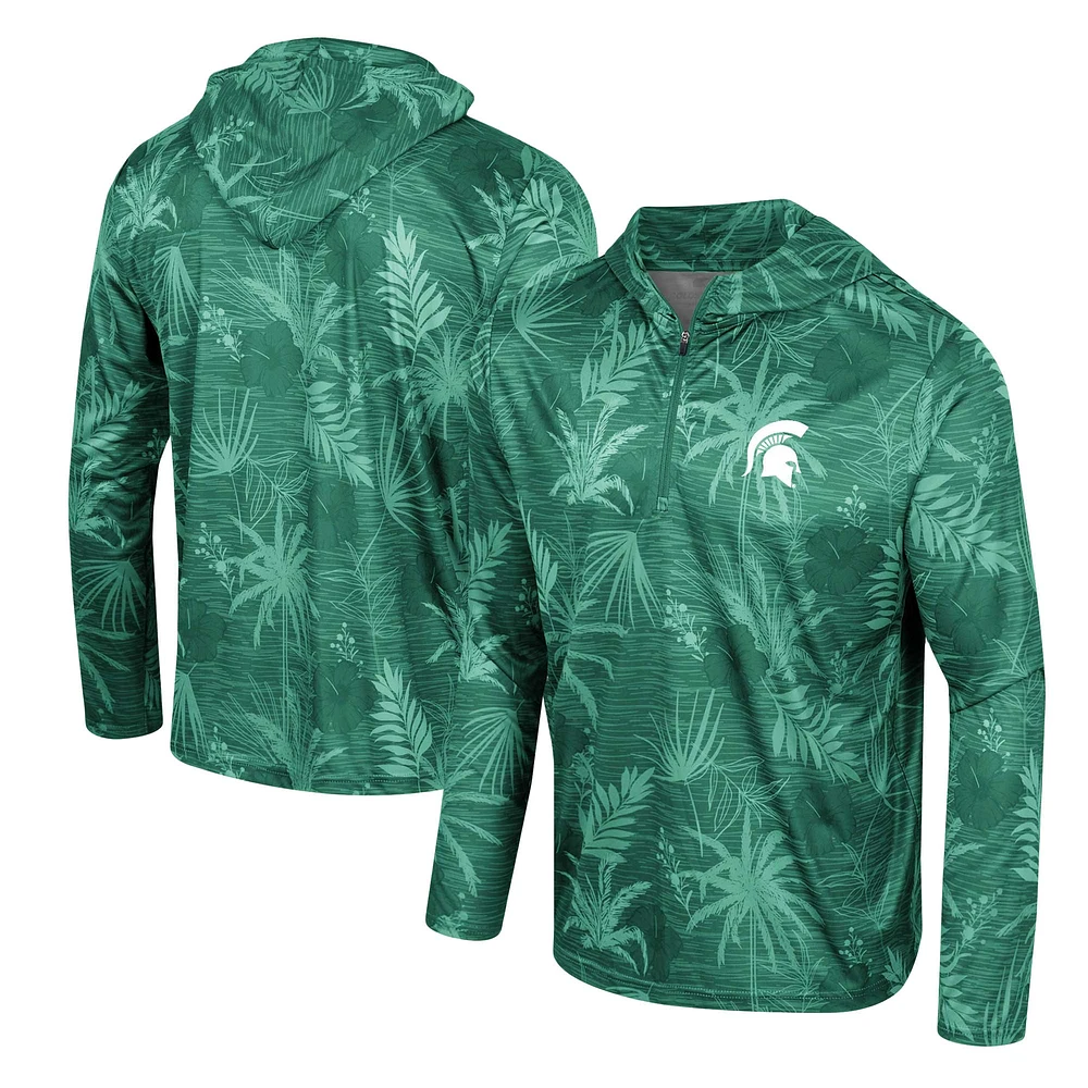 Haut à capuche léger avec fermeture éclair sur un quart de pouce imprimé Colosseum Green Michigan State Spartans Palms pour hommes