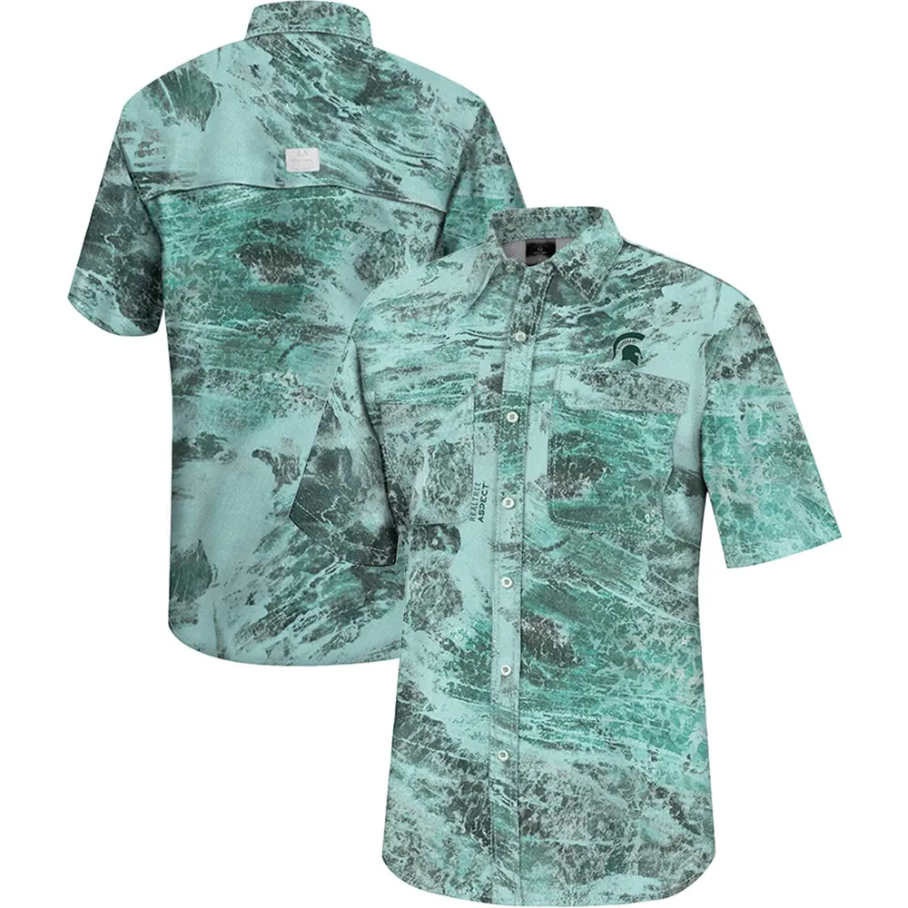 Colosseum Green Michigan State Spartans Realtree Aspect Charter Chemise de pêche à boutons complets pour homme