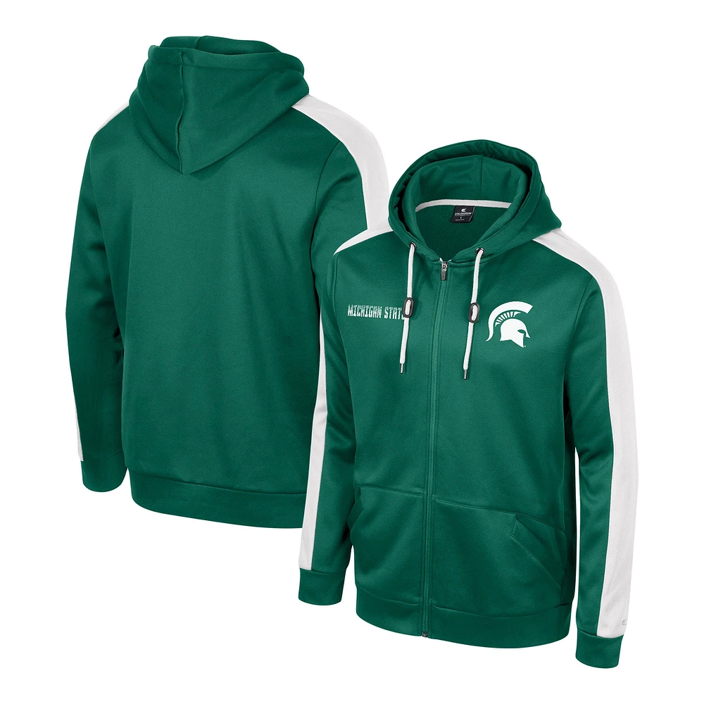 Sweat à capuche entièrement zippé Colosseum vert Michigan State Spartans Reese pour hommes