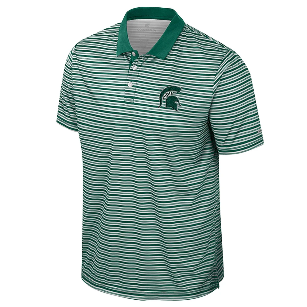Men's Colosseum Green Michigan State Spartans Striped Polo