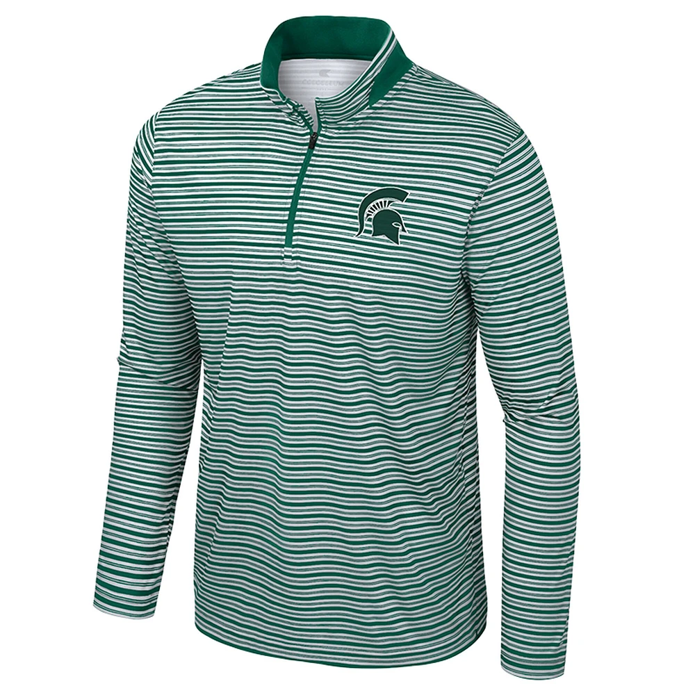 Men's Colosseum Green Michigan State Spartans Striped Quarter-Zip Top