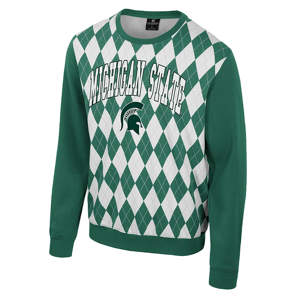 Sweat-shirt à enfiler Dealio Argyle pour homme, vert Colosseum, Michigan State Spartans