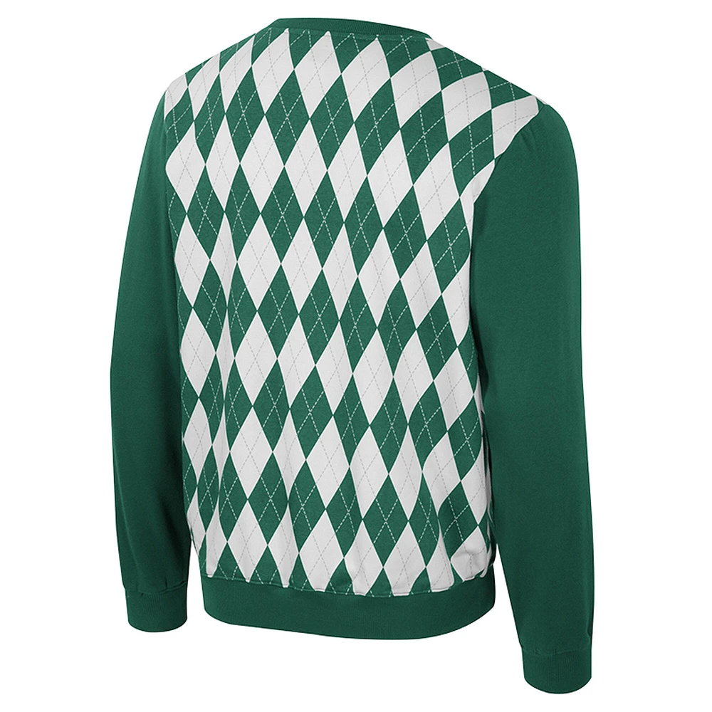 Sweat-shirt à enfiler Dealio Argyle pour homme, vert Colosseum, Michigan State Spartans