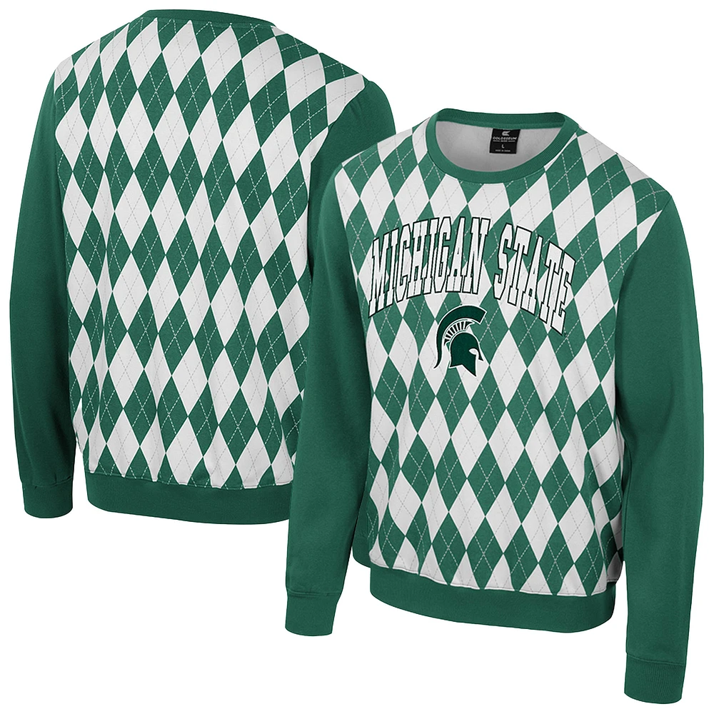 Sweat-shirt à enfiler Dealio Argyle pour homme, vert Colosseum, Michigan State Spartans