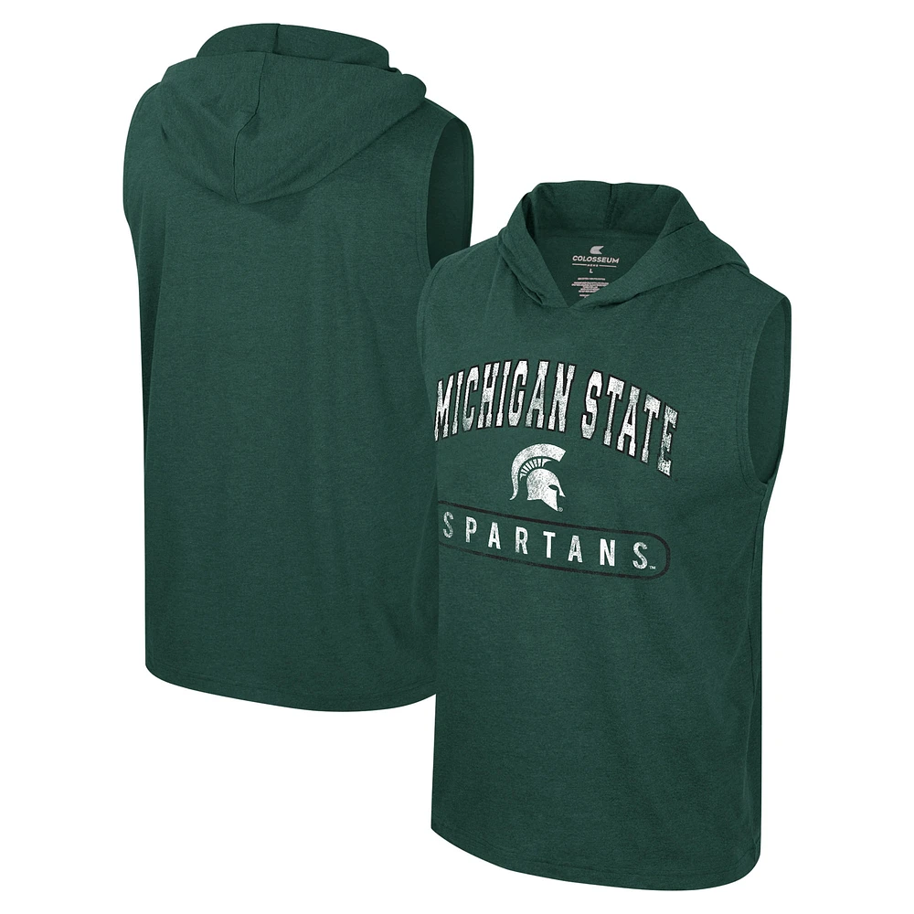 Débardeur à capuche sans manches pour hommes Colosseum Green Michigan State Spartans Varsity