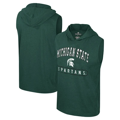 Men's Colosseum Green Michigan State Spartans Varsity Sleeveless Hoodie Tank Top