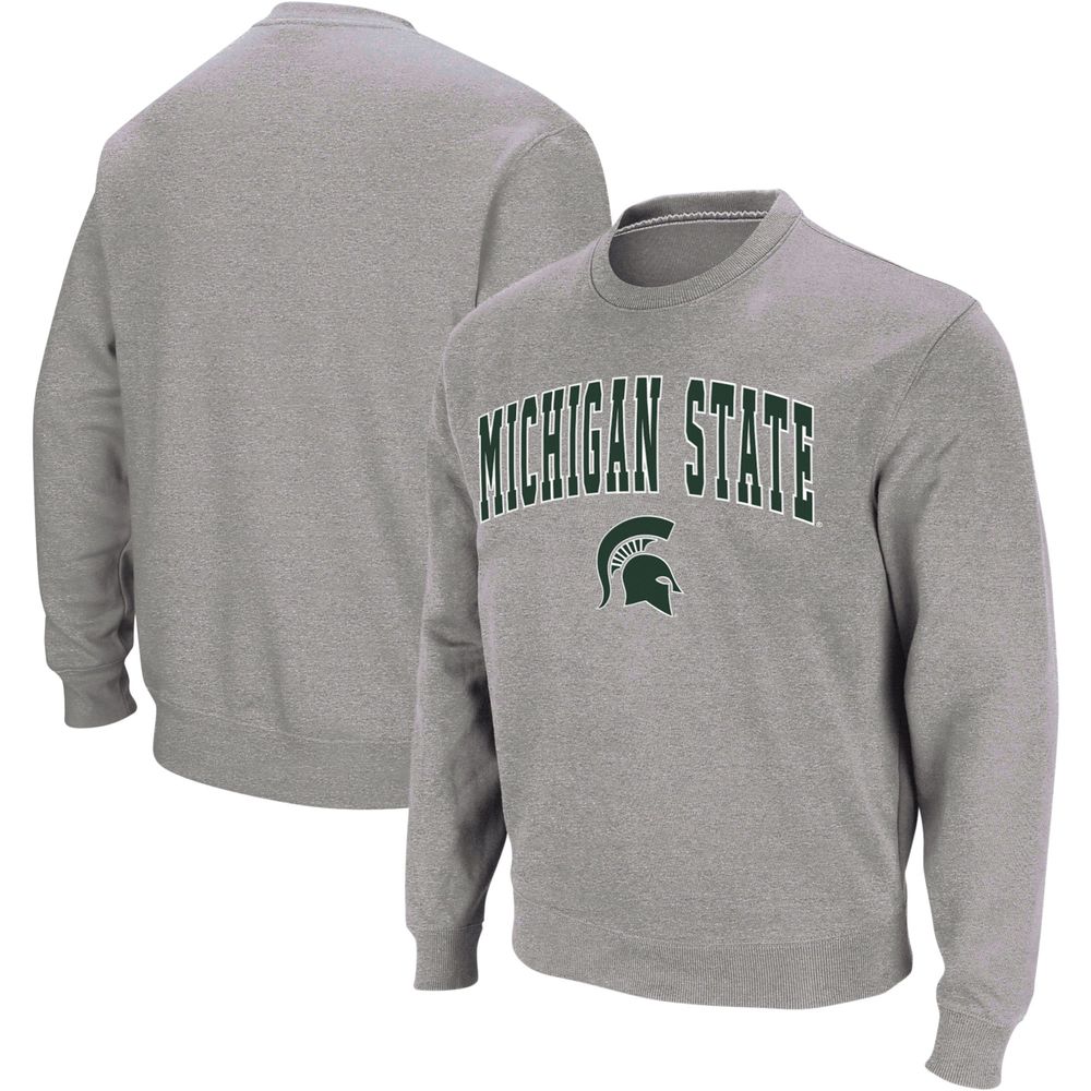 Men's Colosseum Heather Gray Michigan State Spartans Arch & Logo Crew Neck Sweatshirt