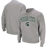 Men's Colosseum Heather Gray Michigan State Spartans Arch & Logo Crew Neck Sweatshirt