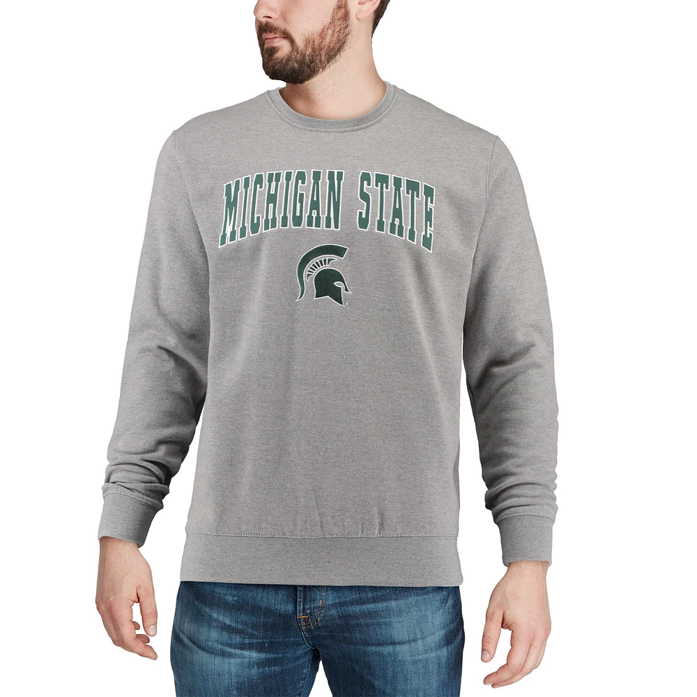 Men's Colosseum Heather Gray Michigan State Spartans Arch & Logo Crew Neck Sweatshirt