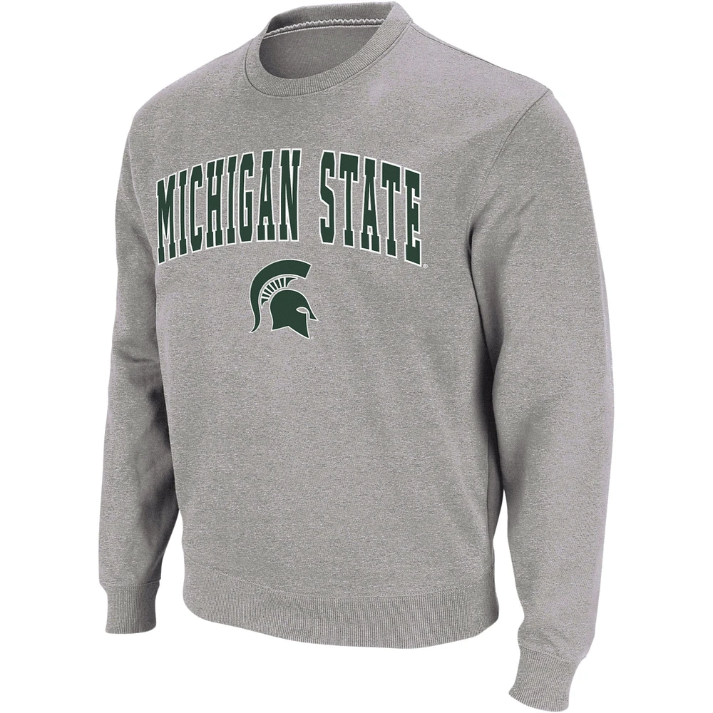 Colosseum Heather Grey Michigan State Spartans Arch & Logo Crew Neck Sweat-shirt pour homme