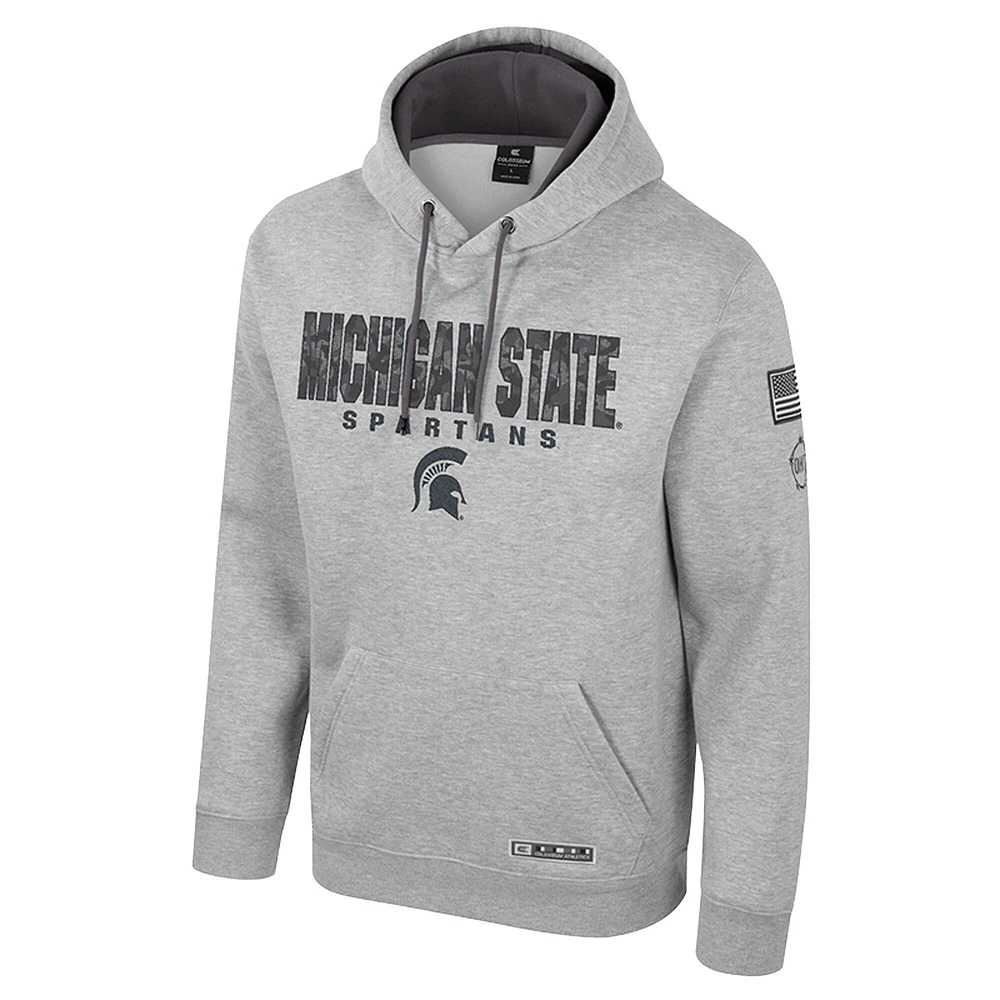 Sweat à capuche imprimé militaire Oorah OHT pour homme Colosseum Heather Grey Michigan State Spartans