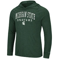 T-shirt à capuche léger bi-mélange manches longues pour hommes Colosseum Heather Green Michigan State Spartans Campus Raglan