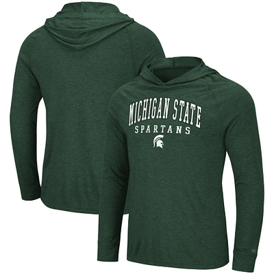 T-shirt à capuche léger bi-mélange manches longues pour hommes Colosseum Heather Green Michigan State Spartans Campus Raglan