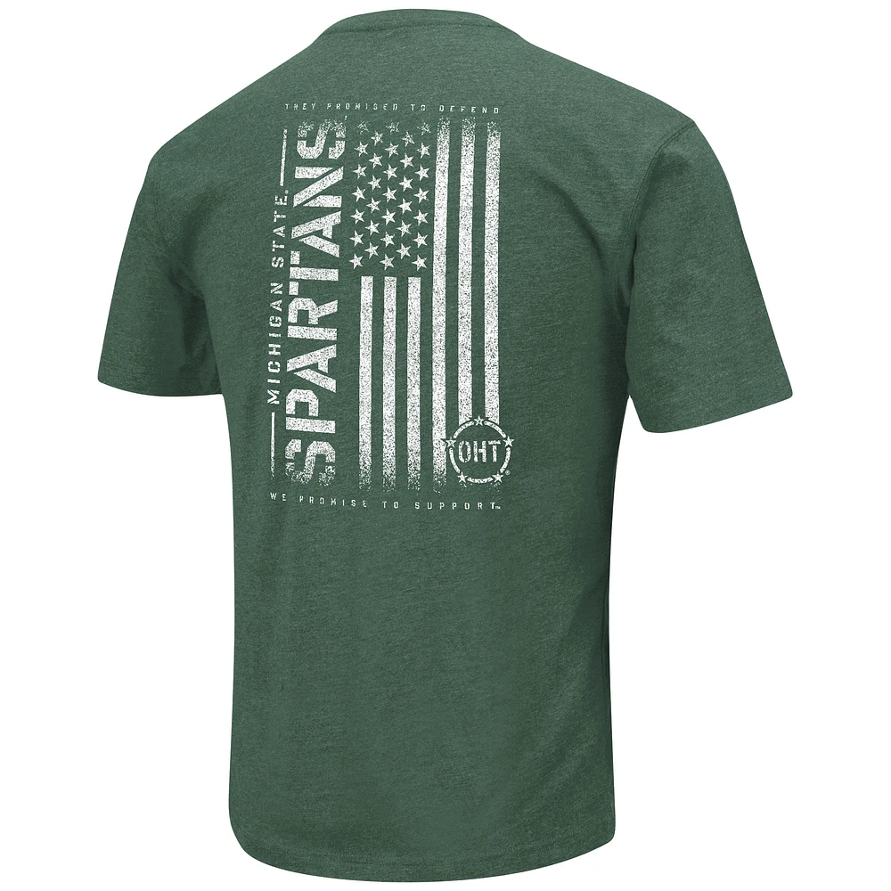Men's Colosseum Heather Green Michigan State Spartans OHT Military Appreciation Flag 2.0 T-Shirt