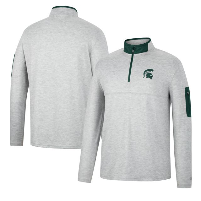 Veste coupe-vent Colosseum gris chiné/vert pour hommes Michigan State Spartans Country Club avec quart de zip