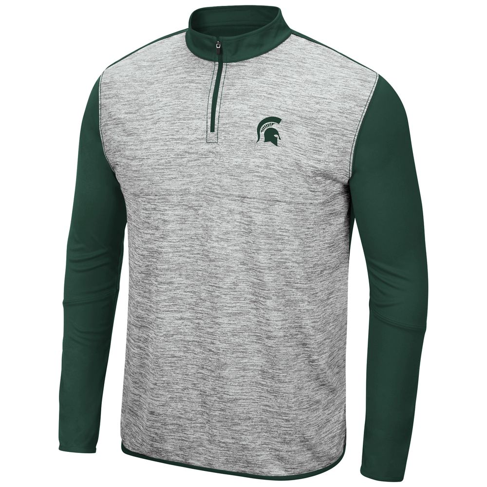 Men's Colosseum Heathered Gray/Green Michigan State Spartans Prospect Quarter-Zip Jacket