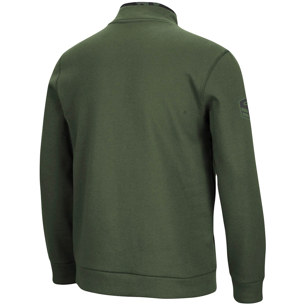Men's Colosseum Olive Michigan State Spartans OHT Military Appreciation Digit Quarter-Snap Jacket